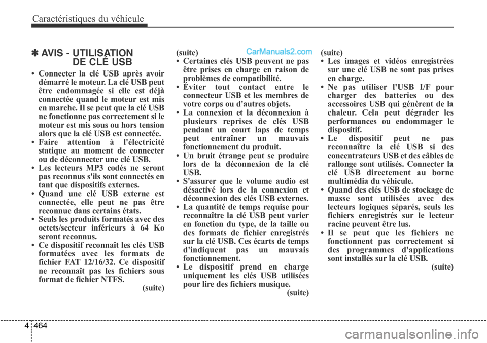 Hyundai Santa Fe Sport 2016 Manuel du propriétaire (in French) Caractéristiques du véhicule
464
4
✽AVIS - UTILISATION
DE CLÉ USB
• Connecter la clé USB après avoir
démarré le moteur. La clé USB peut
être endommagée si elle est déjà
connectée quan Hyundai Santa Fe Sport 2016 Manuel du propriétaire (in French) Caractéristiques du véhicule
464
4
✽AVIS - UTILISATION
DE CLÉ USB
• Connecter la clé USB après avoir
démarré le moteur. La clé USB peut
être endommagée si elle est déjà
connectée quan