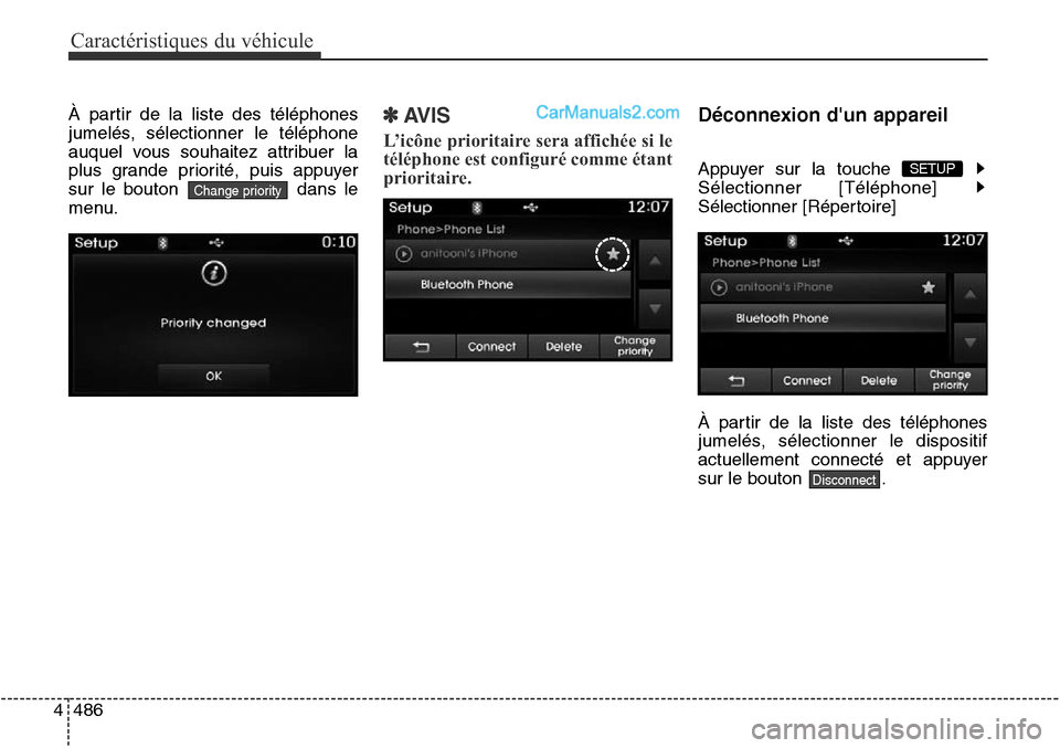 Hyundai Santa Fe Sport 2016  Manuel du propriétaire (in French) Caractéristiques du véhicule
486
4
À partir de la liste des téléphones
jumelés, sélectionner le téléphone
auquel vous souhaitez attribuer la
plus grande priorité, puis appuyer
sur le bouton 