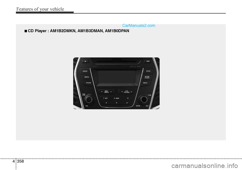 Hyundai Santa Fe Sport 2015  Owners Manual Features of your vehicle
358 4
■ CD Player : AM1B2DMKN, AM1B3DMAN, AM1B0DPAN  