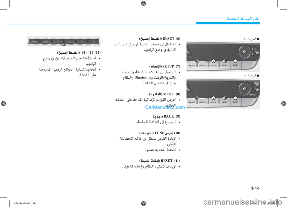 Hyundai Sonata 2018  دليل المالك 4-14
ةدﺪﻌﺘﳌا ﻂﺋﺎﺳﻮﻟا مﺎﻈﻧ
(�²�H�l�›�?��ž�H�x�¸�?)�RESET� (6)
��Y���5�`���Z��5
