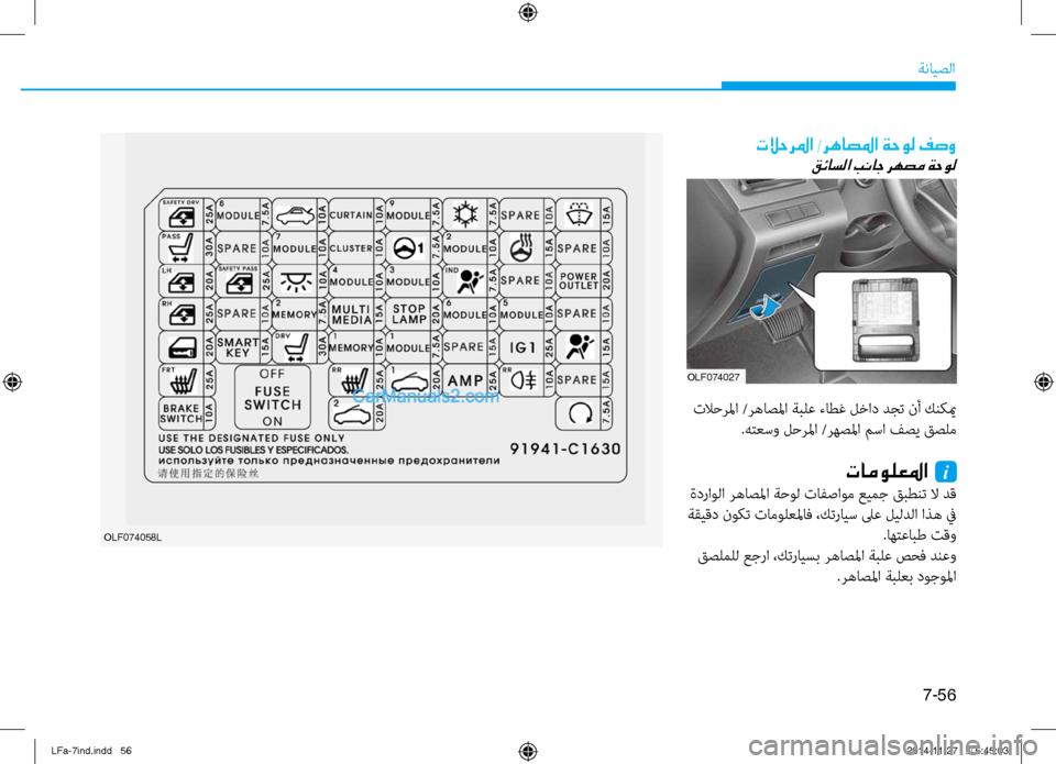 Hyundai Sonata 2015  دليل المالك 7-56
ةنايصلا
OLF074058L
تلاحرلما /رهاصلما ةحول فصو
قئاسلا بناج رهصم ةحول
 نيfلاحرلما /رهاصلما ةبلع ءاطغ لنيصخاد دجت ن