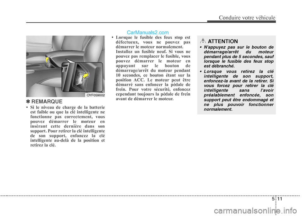 Hyundai Sonata 2012  Manuel du propriétaire (in French) 511
Conduire votre véhicule
✽✽REMARQUE
