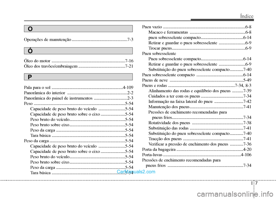 Hyundai Sonata 2012 Manual do proprietário (in Portuguese) I7
Índice
Operações de manutenção ..................................................7-3
Óleo do motor ..................................................................7-16
Óleo dos travões/ Hyundai Sonata 2012 Manual do proprietário (in Portuguese) I7
Índice
Operações de manutenção ..................................................7-3
Óleo do motor ..................................................................7-16
Óleo dos travões/