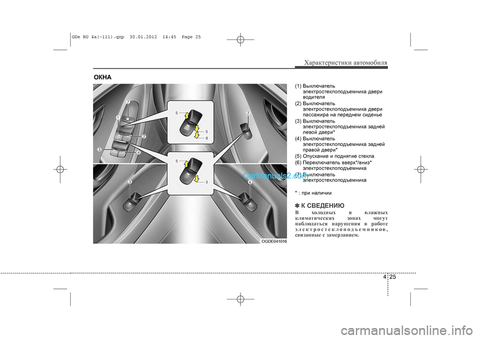 Hyundai Sonata 2012  Инструкция по эксплуатации (in Russian) 425
Õàðàêòåðèñòèêè àâòîìîáèëÿ
(1) Âûêëþ÷àòåëüýëåêòðîñòåêëîïîäúåìíèêà äâåðè
âîäèòåëÿ
(2) Âûêëþ÷àòåëü ýëåêòðîñò
