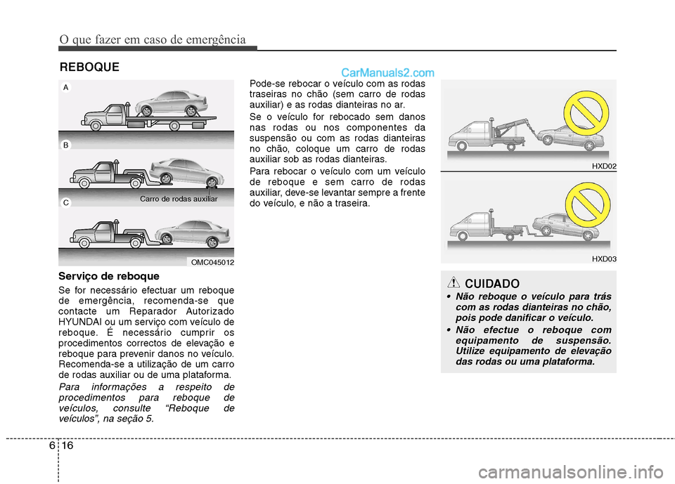 Hyundai Sonata 2011  Manual do proprietário (in Portuguese) O que fazer em caso de emergência
16
6
REBOQUE
Serviço de reboque 
Se for necessário efectuar um reboque de emergência, recomenda-se que
contacte um Reparador Autorizado
HYUNDAI ou um serviço com