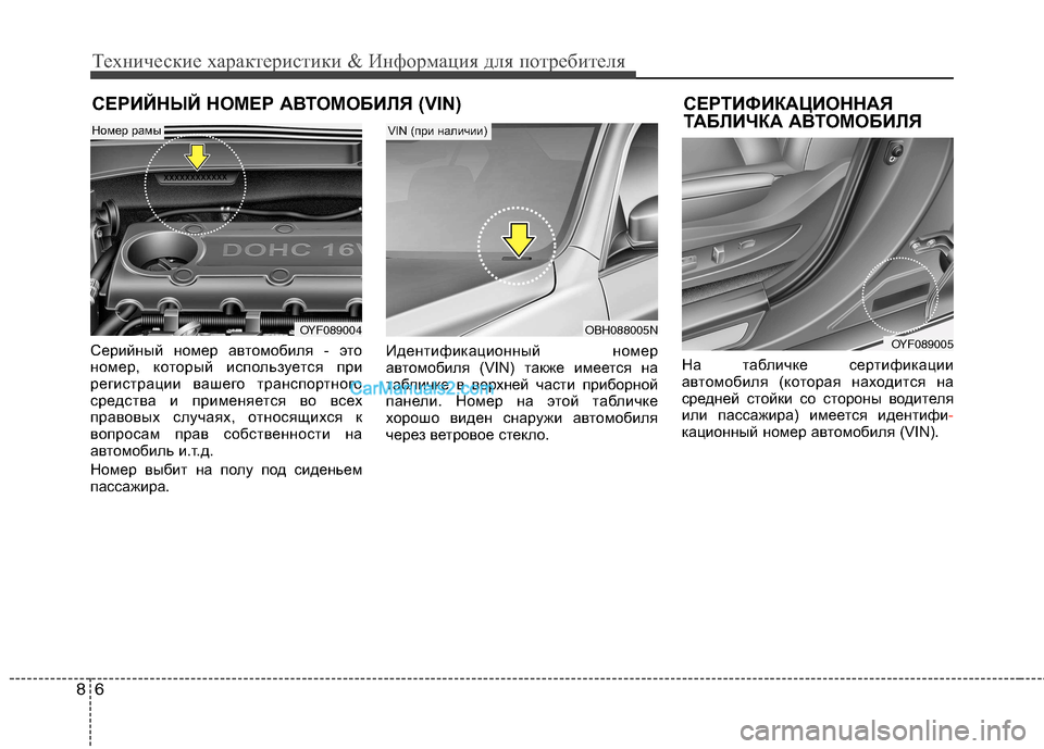 Hyundai Sonata 2011  Инструкция по эксплуатации (in Russian) Технические характеристики & Информация для потребителя
6
8
СЕРИЙНЫЙ НОМЕР АВТОМОБИЛЯ (VIN)
Серийный номер авто