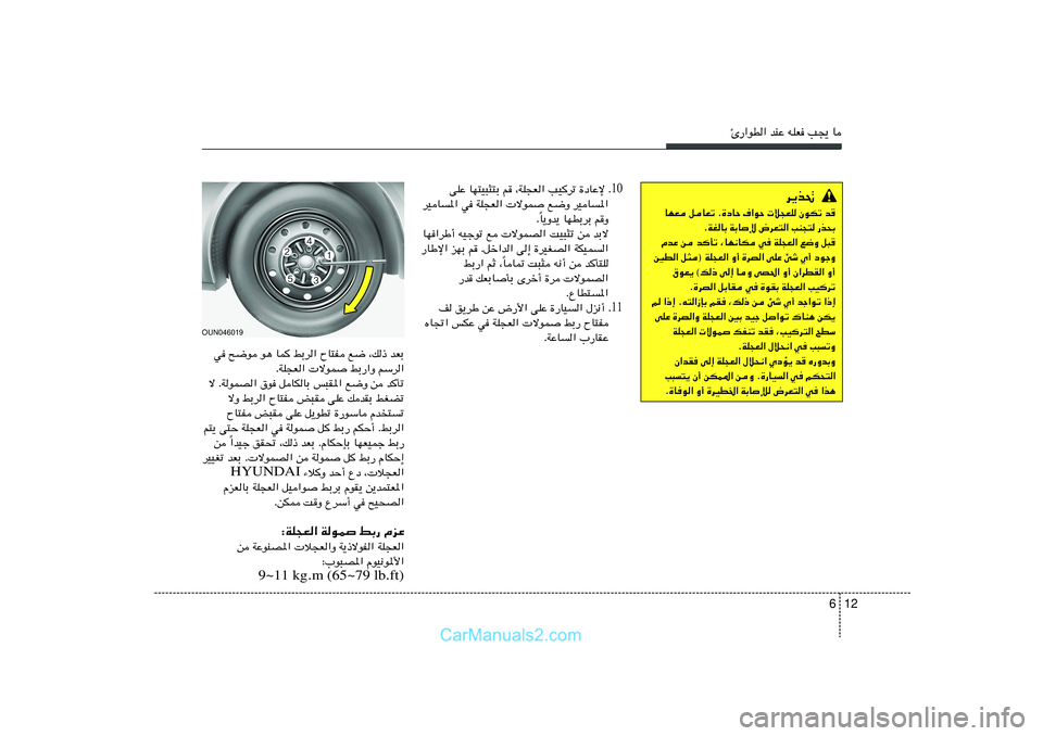 Hyundai Sonata 2011  دليل المالك 12 6
∆—«uD« bMŽ tKF V−¹ U
10
vKŽ UN²O³¦²Ð r ¨WK−F« VO	dð …œUŽù Æ
dOU*« w WK−F«  ôuL l{Ë dOU*«
U¹Ëb¹ UNDÐdÐ rË Î Æ
UN«dÞ√ tOłuð l  ôuLB