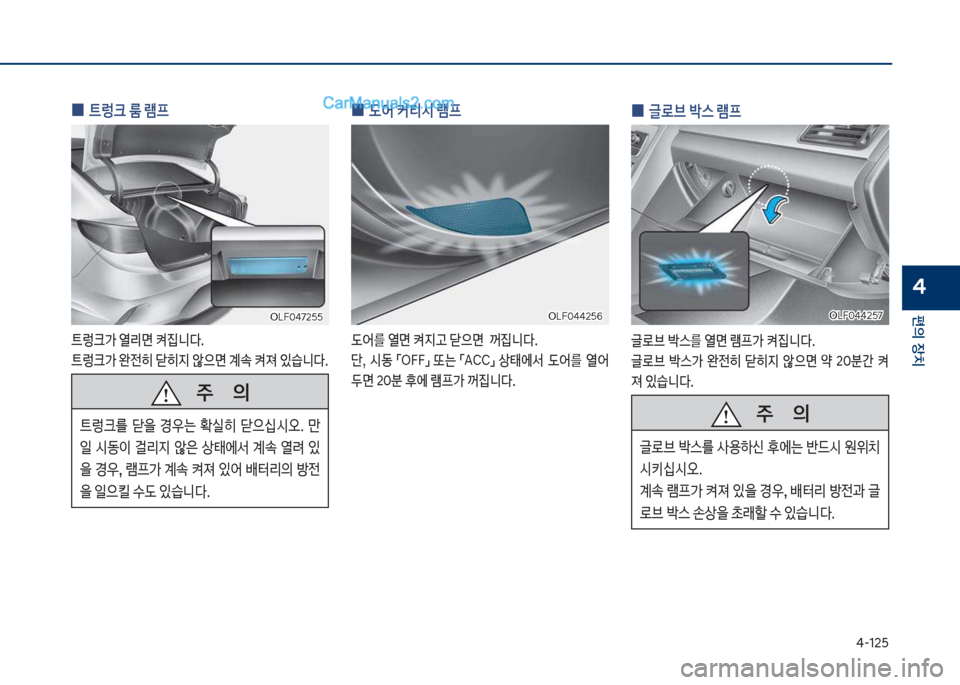 Hyundai Sonata Hybrid 2018  쏘나타 LF HEV/PHEV - 사용 설명서 (in Korean) 태-12택
편의보장치
4
보
0 보트렁크보룸보램프
탔돦크>보열리면보켜

