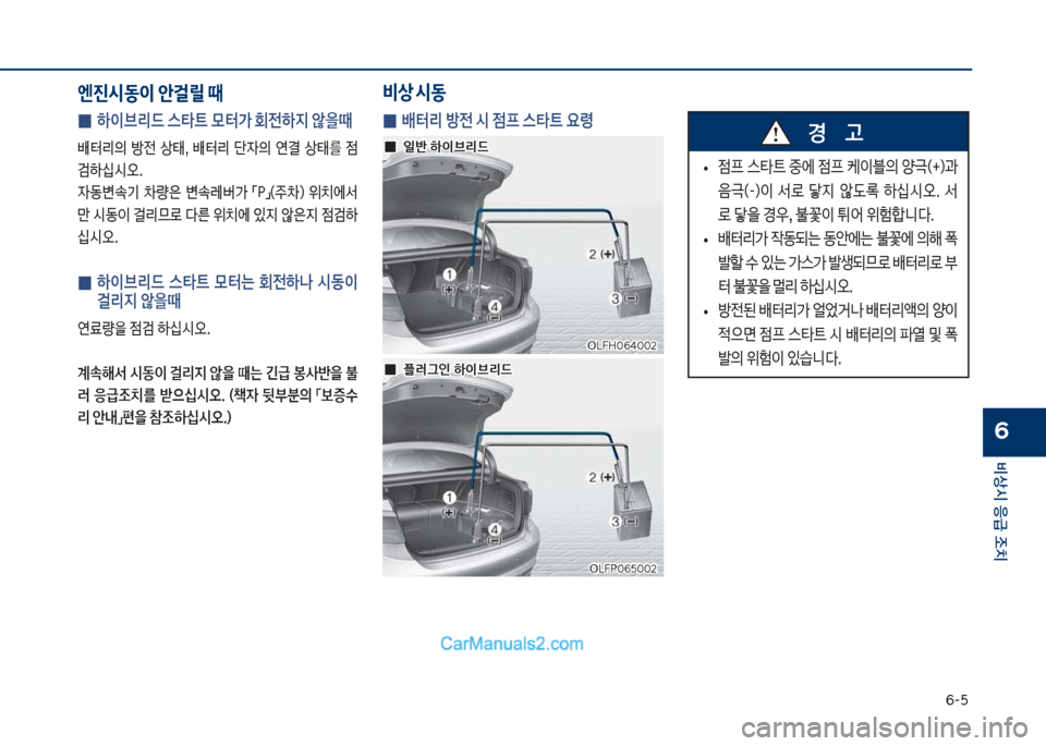 Hyundai Sonata Hybrid 2018  쏘나타 LF HEV/PHEV - 사용 설명서 (in Korean) 부-택
비상시 응급 조치
6
엔진시동이 안걸릴 때
 
0  하이브리드 스타트 }터> 회전하
