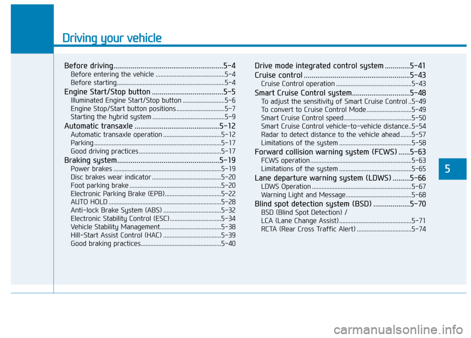 Hyundai Sonata Hybrid 2016 Owners Manual Driving your vehicle
Before driving.........................................................5-4
Before entering the vehicle ...........................................5-4
Before starting.............. Hyundai Sonata Hybrid 2016 Owners Manual Driving your vehicle
Before driving.........................................................5-4
Before entering the vehicle ...........................................5-4
Before starting..............