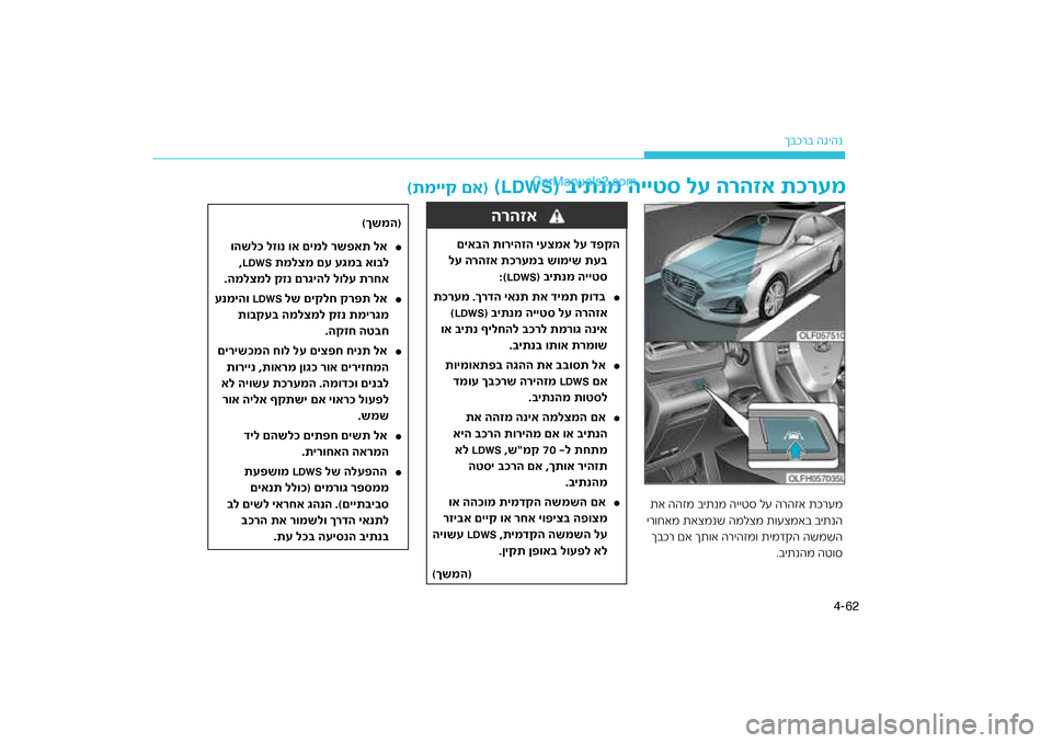 Hyundai Sonata Hybrid 2016  הוראות תפעול לנהג 62
4-
רב הגיהנ
ךבכ
(ךשמה)
£
והשלכ לזונ וא םימל רש\bאת\ג לא לגמ\f או\f
 תמלצמ םע עLDWS