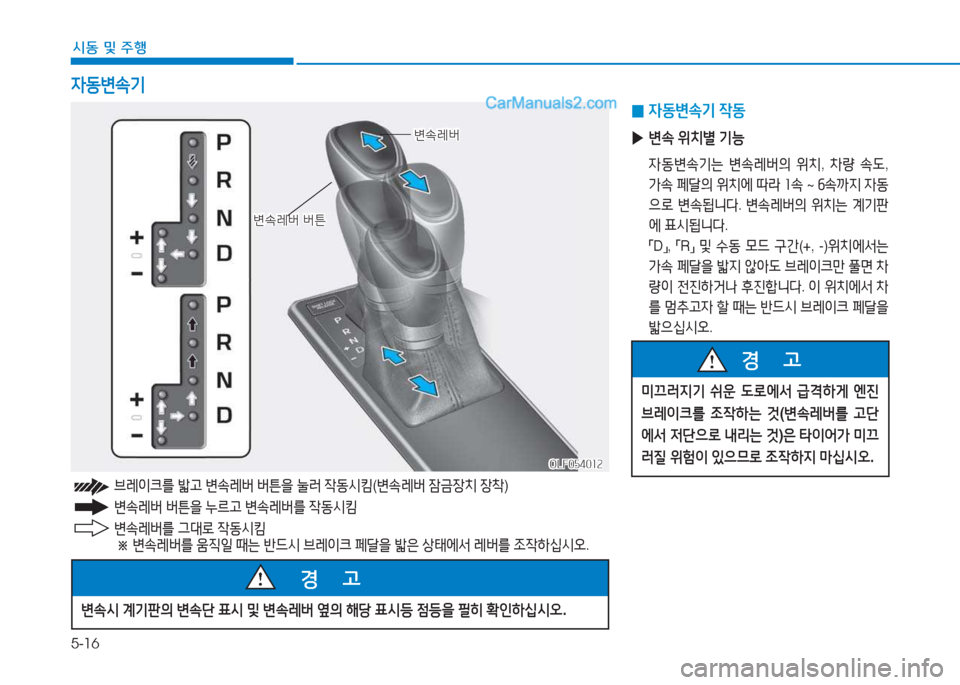 Hyundai Sonata Hybrid 2015  쏘나타 LF HEV/PHEV - 사용 설명서 (in Korean) 5-16
/d동 및 주B
변.$