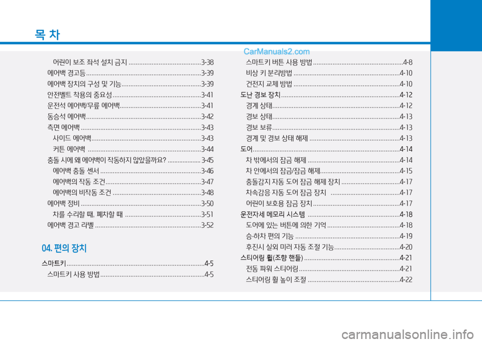 Hyundai Sonata Hybrid 2015  쏘나타 LF HEV/PHEV - 사용 설명서 (in Korean) 목 차
2<린이 보조  5-