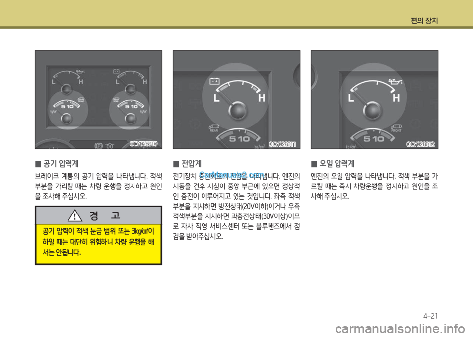 Hyundai Super Aero City 2015  슈퍼 에어로시티 - 사용 설명서 (in Korean) 편의 장치4-속소
 
0 전압계
전기장치
 충전회$