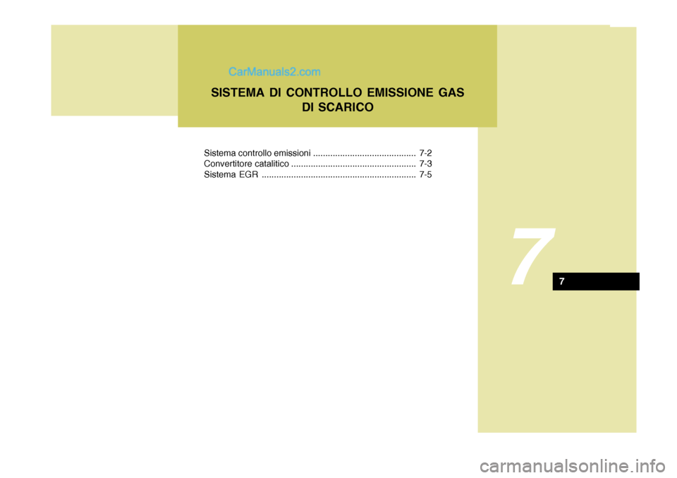 Hyundai Terracan 2006  Manuale del proprietario (in Italian) Sistema controllo emissioni .......................................... 7-2 
Convertitore catalitico ................................................... 7-3
Sistema EGR ................................