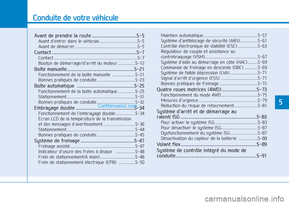 Hyundai Tucson 2019 Manuel du propriétaire (in French) Conduite de votre véhicule
Avant de prendre la route ....................................5-5
Avant dentrer dans le véhicule.....................................5-5
Avant de démarrer .............. Hyundai Tucson 2019 Manuel du propriétaire (in French) Conduite de votre véhicule
Avant de prendre la route ....................................5-5
Avant dentrer dans le véhicule.....................................5-5
Avant de démarrer ..............