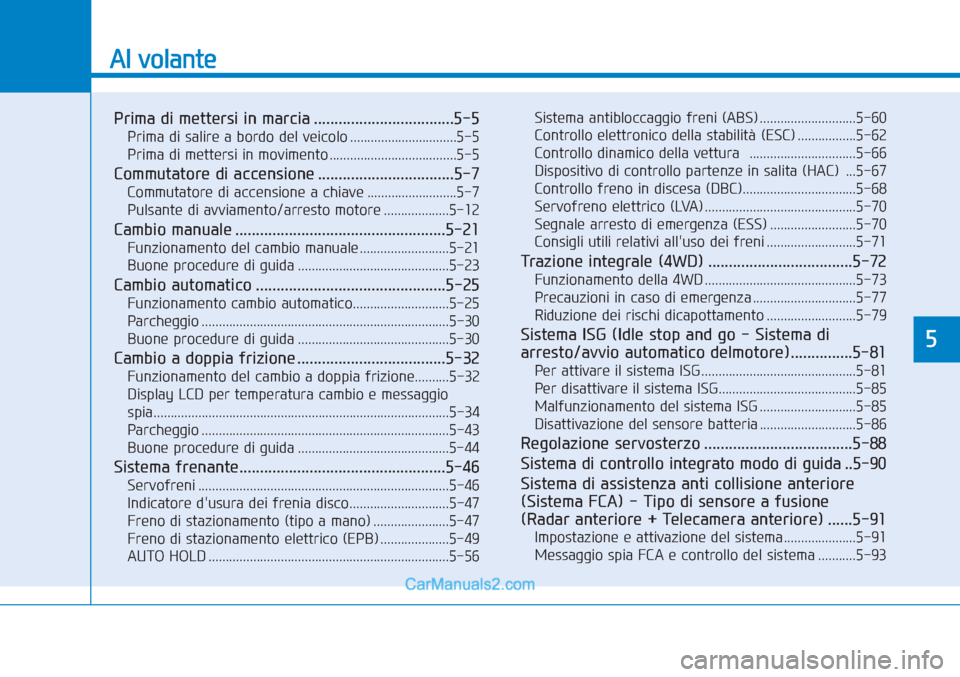 Hyundai Tucson 2019 Manuale del proprietario (in Italian) Al volante
Prima di mettersi in marcia ..................................5-5
Prima di salire a bordo del veicolo ...............................5-5
Prima di mettersi in movimento ..................... Hyundai Tucson 2019 Manuale del proprietario (in Italian) Al volante
Prima di mettersi in marcia ..................................5-5
Prima di salire a bordo del veicolo ...............................5-5
Prima di mettersi in movimento .....................