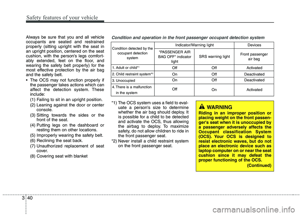 HYUNDAI VELOSTER 2015 Owners Manual Safety features of your vehicle
40 3
Always be sure that you and all vehicle
occupants are seated and restrained
properly (sitting upright with the seat in
an upright position, centered on the seat
cu HYUNDAI VELOSTER 2015 Owners Manual Safety features of your vehicle
40 3
Always be sure that you and all vehicle
occupants are seated and restrained
properly (sitting upright with the seat in
an upright position, centered on the seat
cu