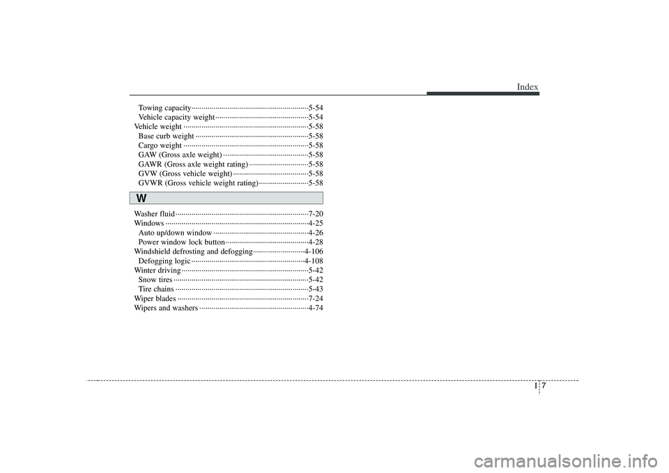 HYUNDAI VERACRUZ 2008  Owners Manual I7
Index
Towing capacity···························································5-54
Vehicle capacity weight ··············