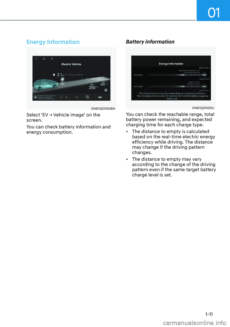 HYUNDAI IONIQ 5 2022  Owners Manual 01
1-11
Energy Information
ONE1Q011006N
�6�H�O�H�F�W�S�(�9�
