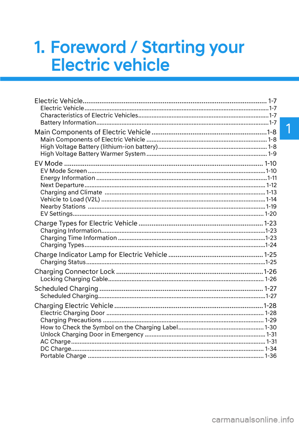 HYUNDAI IONIQ 5 2022 Owners Manual 1
Electric Vehicle................................................................................................... 1-7Electric Vehicle .............................................................. HYUNDAI IONIQ 5 2022 Owners Manual 1
Electric Vehicle................................................................................................... 1-7Electric Vehicle ..............................................................