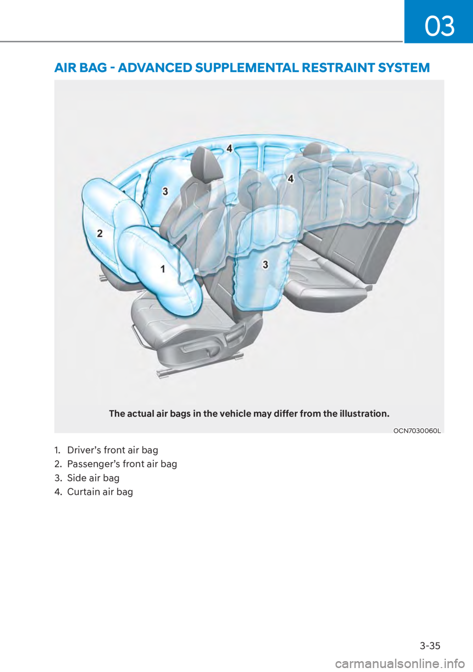HYUNDAI ELANTRA 2023  Owners Manual 3-35
03
�$�,�5��%�$�*�