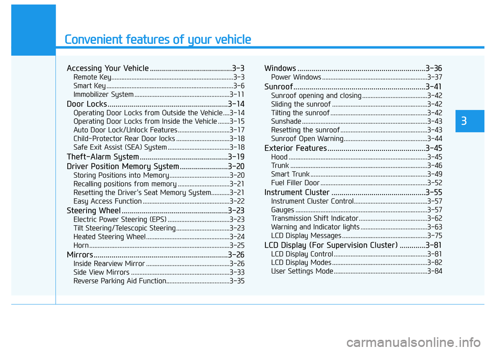 HYUNDAI ELANTRA SPORT 2018  Owners Manual Convenient features of your vehicle
Accessing Your Vehicle .........................................3-3Remote Key.........................................................................3-3 
Smart Key