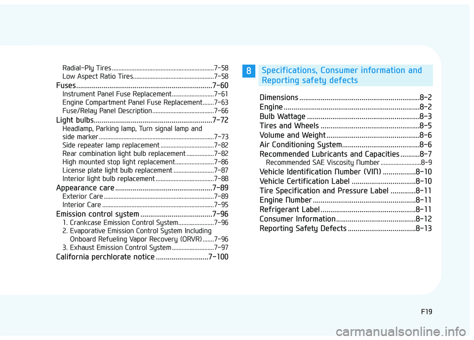 HYUNDAI ELANTRA LIMITED 2017 Owners Manual F19F19
Radial-Ply Tires ...............................................................7-58
Low Aspect Ratio Tires..................................................7-58
Fuses ......................... HYUNDAI ELANTRA LIMITED 2017 Owners Manual F19F19
Radial-Ply Tires ...............................................................7-58
Low Aspect Ratio Tires..................................................7-58
Fuses .........................
