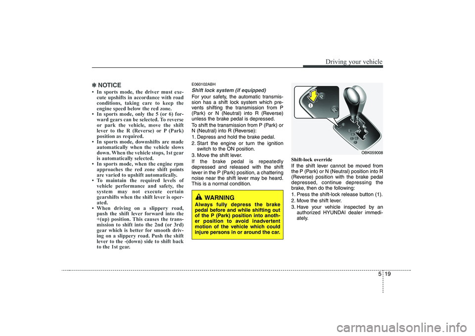 HYUNDAI GENESIS G80 2009  Owners Manual 519
Driving your vehicle
✽✽NOTICE
