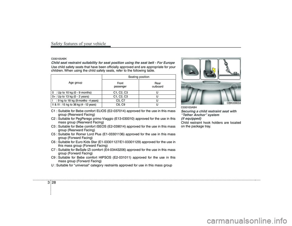 HYUNDAI GENESIS G80 2009 Owners Manual Safety features of your vehicle
28
3
C030103ABH
Securing a child restraint seat with
“Tether Anchor” system (if equipped)
Child restraint hook holders are located
on the package tray.
Seating po HYUNDAI GENESIS G80 2009 Owners Manual Safety features of your vehicle
28
3
C030103ABH
Securing a child restraint seat with
“Tether Anchor” system (if equipped)
Child restraint hook holders are located
on the package tray.
Seating po