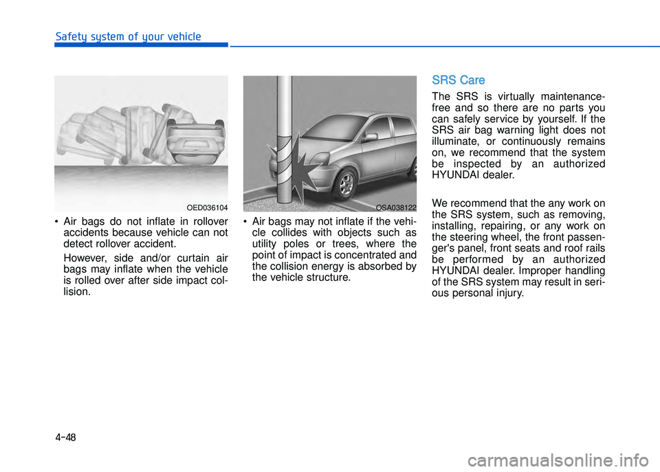 HYUNDAI I20 2017  Owners Manual � �� �8
���"�&�t�%��s�%�s�t�&���!�"��%�!�����&�����&
• Air  bags  do  not  inflate  in  rollover accidents because vehicle can not
detect rollover accident.
However,  side  and\for  c