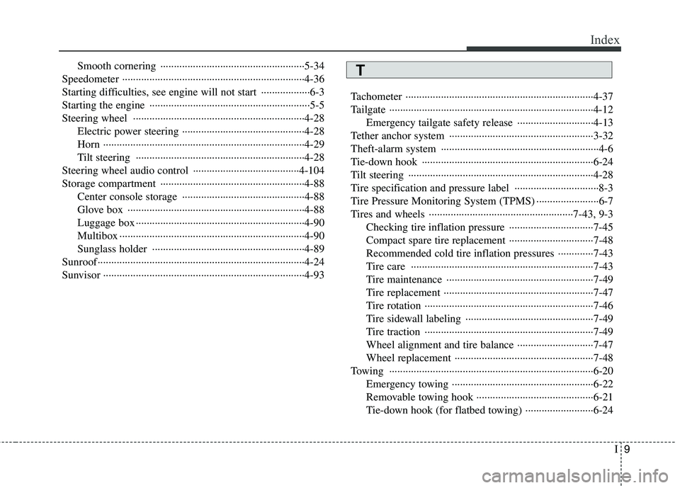 HYUNDAI I30 2015  Owners Manual I9
Index
Smooth cornering  ·····················································5-34
Speedometer ·························