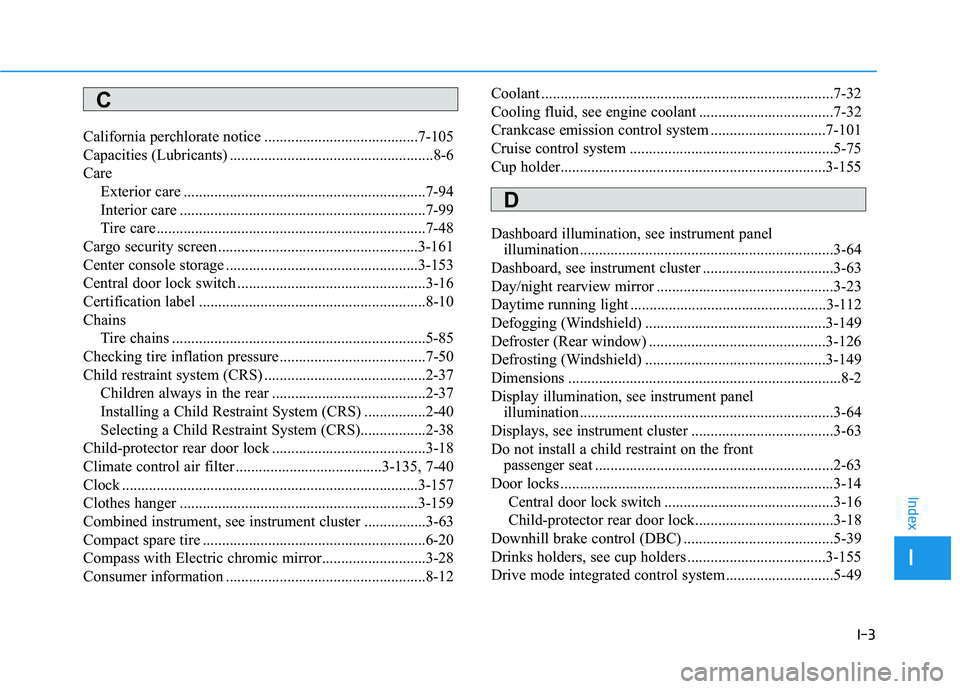 HYUNDAI TUCSON LIMITED 2017  Owners Manual I-3
California perchlorate notice ........................................7-105 
Capacities (Lubricants) .....................................................8-6
CareExterior care ....................