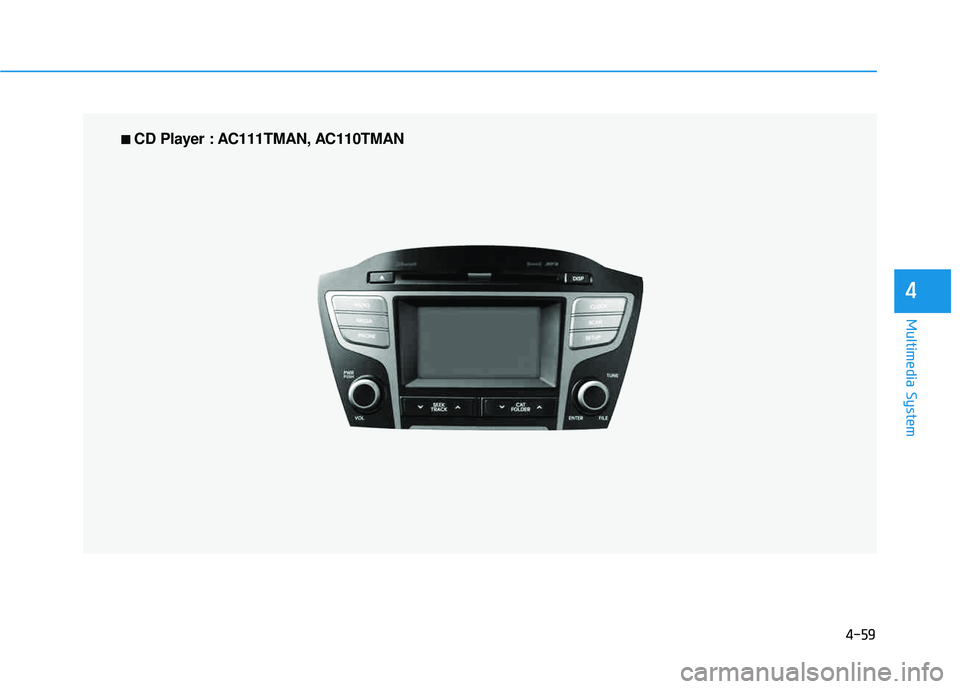 HYUNDAI TUCSON 2015  Owners Manual 4-59
Multimedia System
4
■■  
CD Player : AC111TMAN, AC110TMAN   