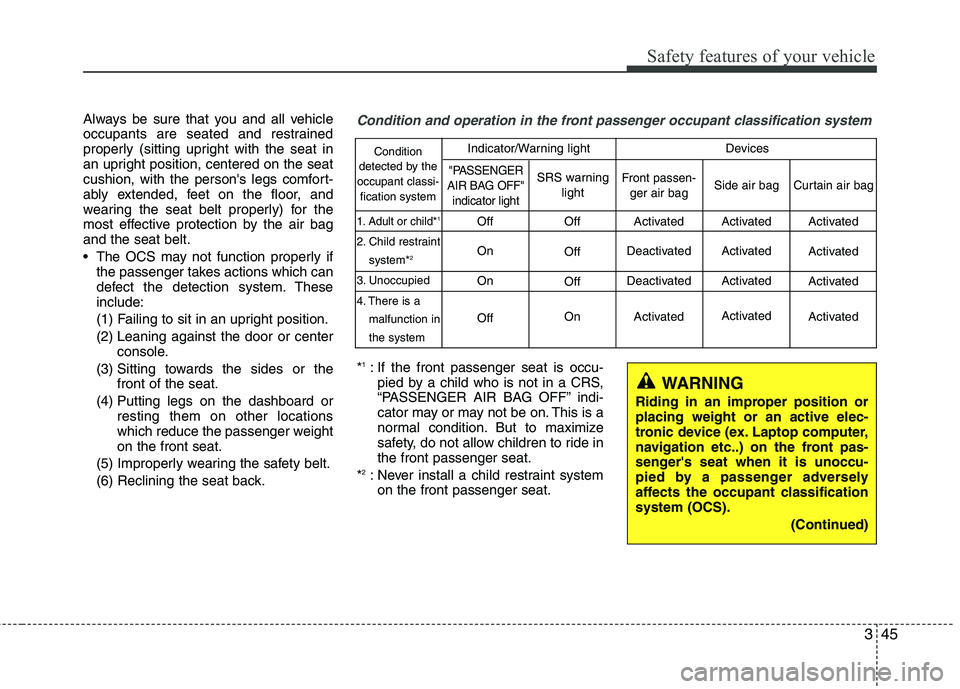 HYUNDAI TUCSON 2010 Owners Manual
345
Safety features of your vehicle
Always be sure that you and all vehicle
occupants are seated and restrained
properly (sitting upright with the seat in
an upright position, centered on the seat
cu HYUNDAI TUCSON 2010 Owners Manual
345
Safety features of your vehicle
Always be sure that you and all vehicle
occupants are seated and restrained
properly (sitting upright with the seat in
an upright position, centered on the seat
cu