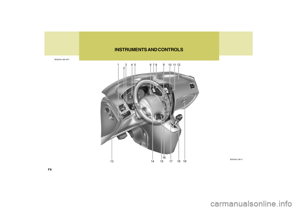 HYUNDAI TUCSON 2009  Owners Manual F8
INSTRUMENTS AND CONTROLS
B250A01JM-AAT
B250A01JM-U 