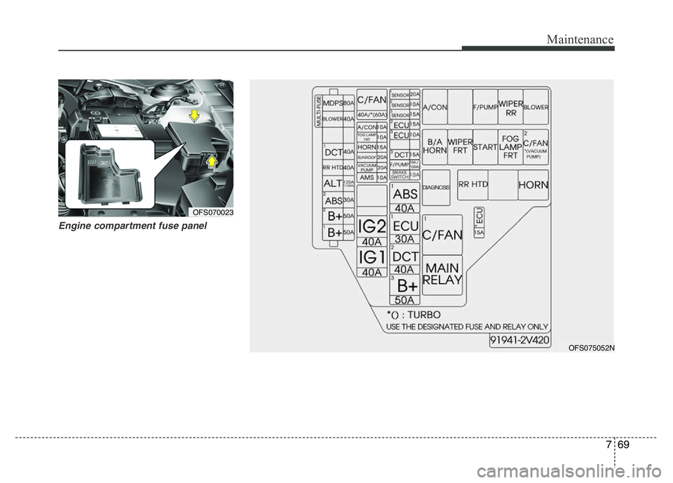 HYUNDAI VELOSTER TURBO 2016  Owners Manual 769
Maintenance
Engine compartment fuse panel
OFS070023
OFS075052N 