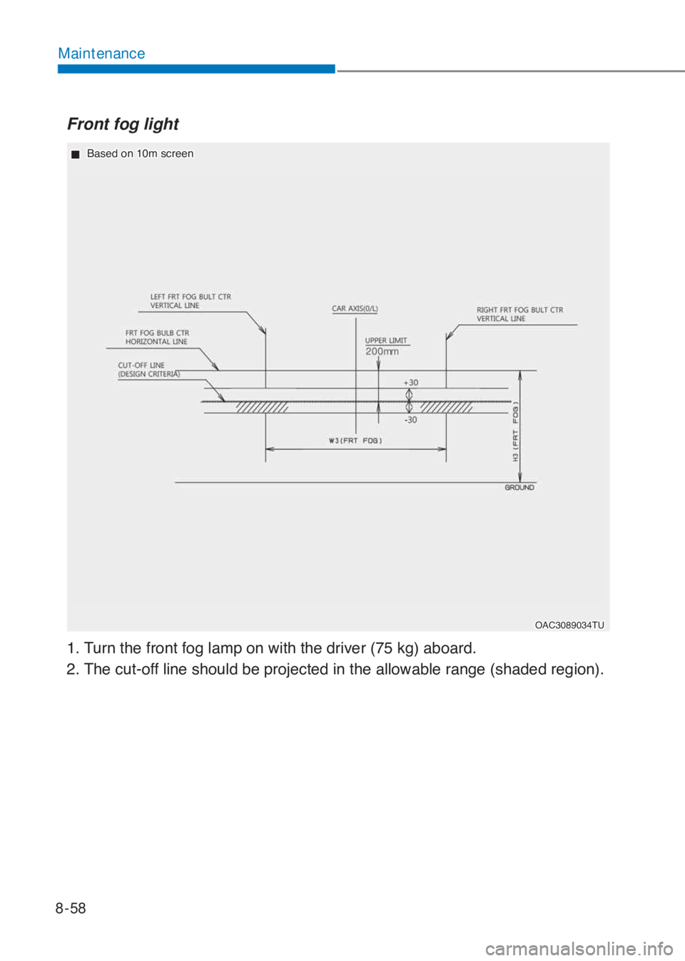 HYUNDAI I10 2023  Owners Manual 8-58
Maintenance
�2�$�&��������7�8
 �„��%�D�V�H�G��R�Q����P��V�F�U�H�H�Q
����7�X�U�Q��W�K�H��I�U�R�Q�W��I�R�J��O�D�P�S��R�Q��Z�L�W�K��W�K�H��G�U�L�Y�H�U������N�J���D�E