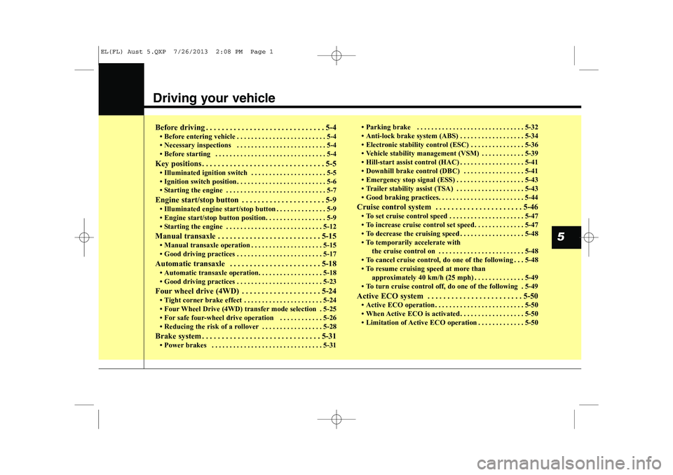 HYUNDAI IX35 2014  Owners Manual Driving your vehicle  
5
Before driving . . . . . . . . . . . . . . . . . . . . . . . . . . . . . . 5-4