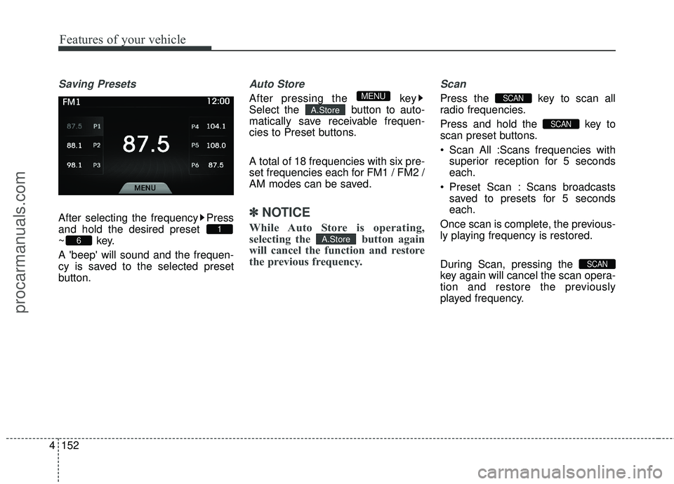 HYUNDAI COUPE 2016 Owners Manual Features of your vehicle
152
4
Saving Presets
After selecting the frequency Press
and hold the desired preset
~key.
A beep will sound and the frequen-
cy is saved to the selected preset
button.
Aut HYUNDAI COUPE 2016 Owners Manual Features of your vehicle
152
4
Saving Presets
After selecting the frequency Press
and hold the desired preset
~key.
A beep will sound and the frequen-
cy is saved to the selected preset
button.
Aut