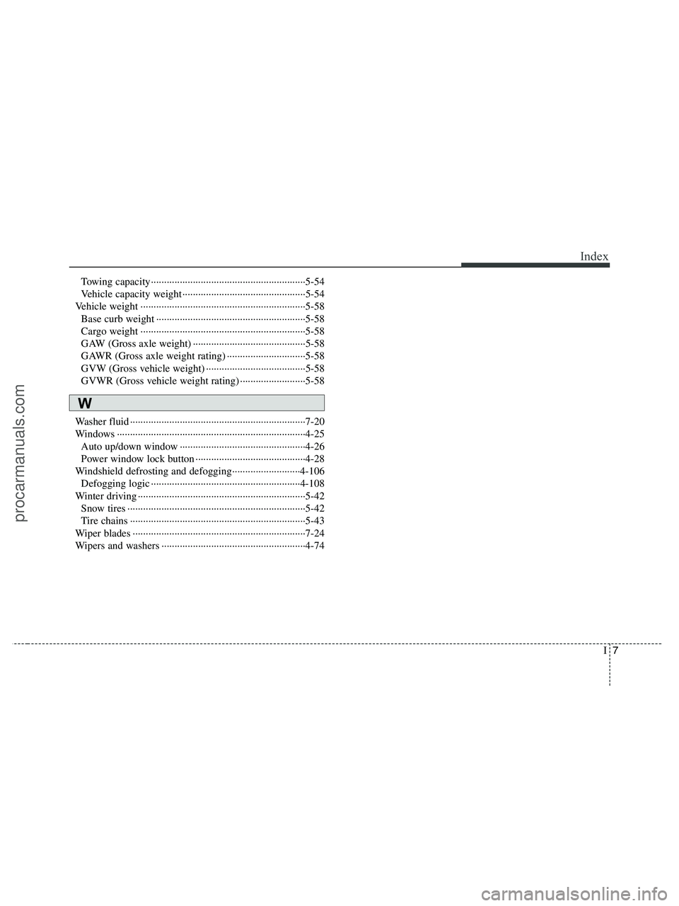 HYUNDAI VERACRUZ 2010  Owners Manual I7
Index
Towing capacity···························································5-54
Vehicle capacity weight ··············