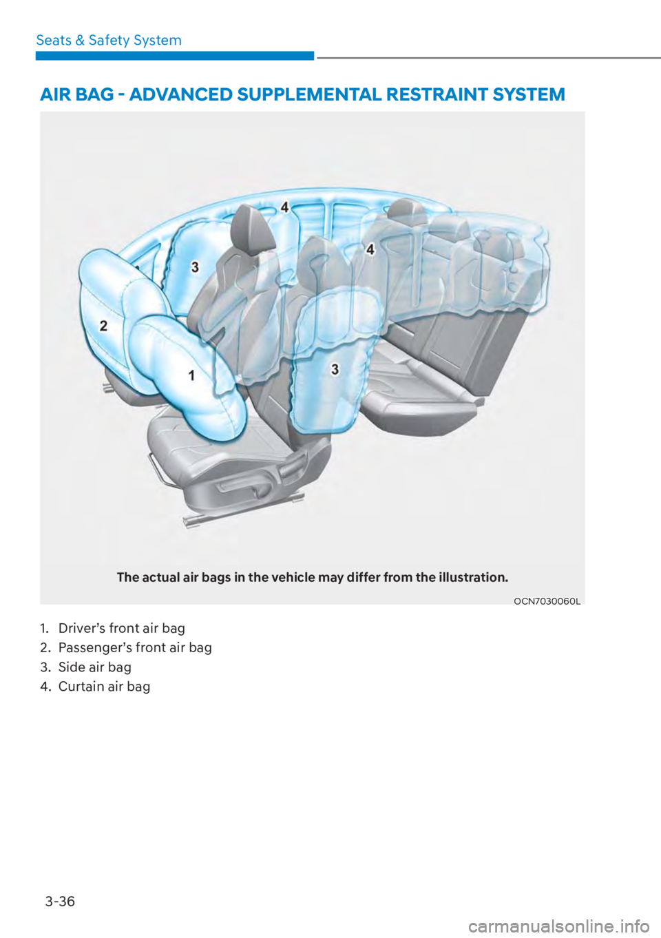 HYUNDAI ELANTRA HYBRID 2023  Owners Manual 3-36
Seats & Safety System
�$�,�5��%�$�*�