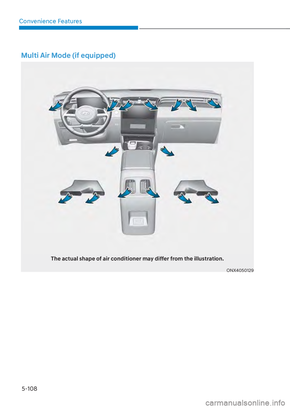 HYUNDAI TUCSON HYBRID 2023  Owners Manual Convenience Features5-108
Multi Air Mode (if equipped)
The actual shape of air conditioner may differ from the illustration.
ONX4050129 
