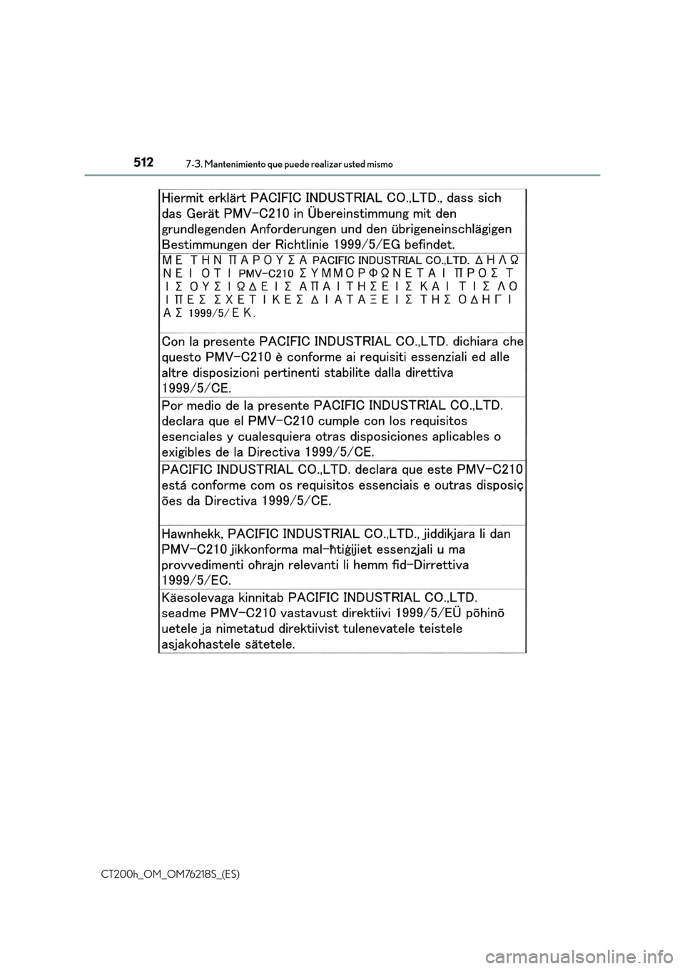 Lexus CT200h 2017  Manual del propietario (in Spanish) 5127-3. Mantenimiento que puede realizar usted mismo
CT200h_OM_OM76218S_(ES) 