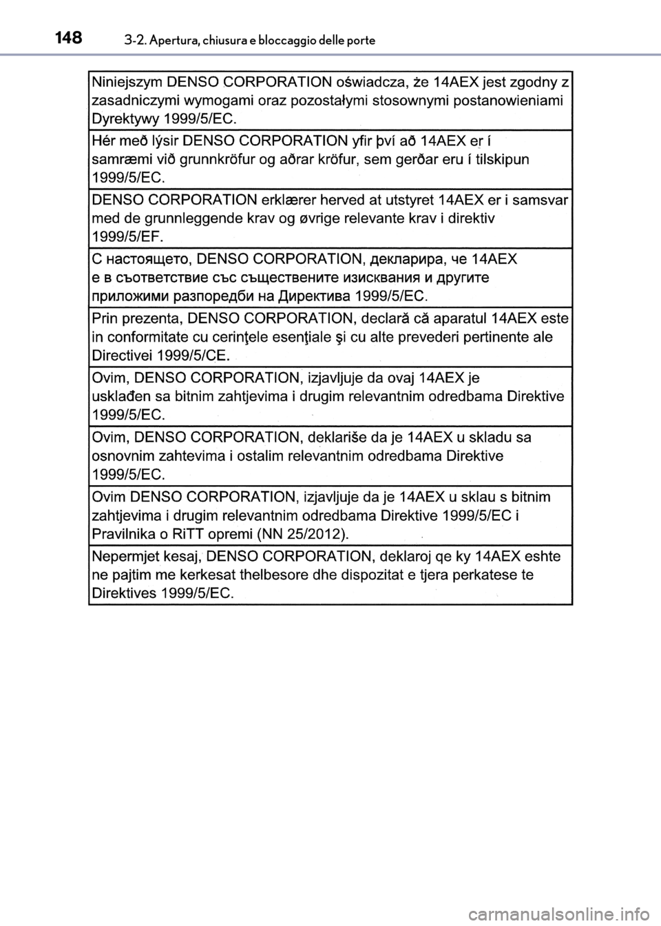 Lexus CT200h 2017  Manuale del proprietario (in Italian) 1483-2. Apertura, chiusura e bloccaggio delle porte
CT200h_OM_OM99N10L_(EL)
CT200h_OM_OM99N10L_(EL).book  Page 148  Thursday, April 14, 2016  9:14 AM 