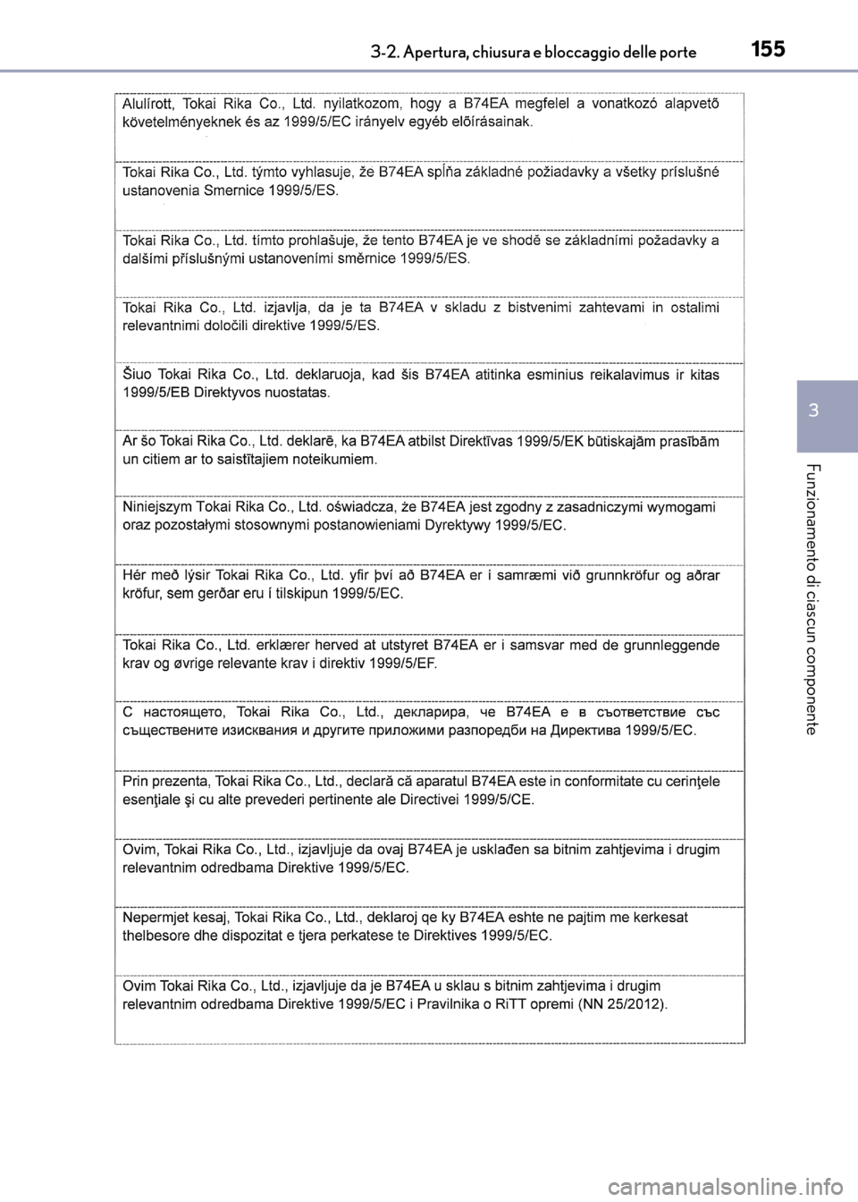 Lexus CT200h 2017  Manuale del proprietario (in Italian) 1553-2. Apertura, chiusura e bloccaggio delle porte
3
Funzionamento di ciascun componente
CT200h_OM_OM99N10L_(EL)
CT200h_OM_OM99N10L_(EL).book  Page 155  Thursday, April 14, 2016  9:14 AM 