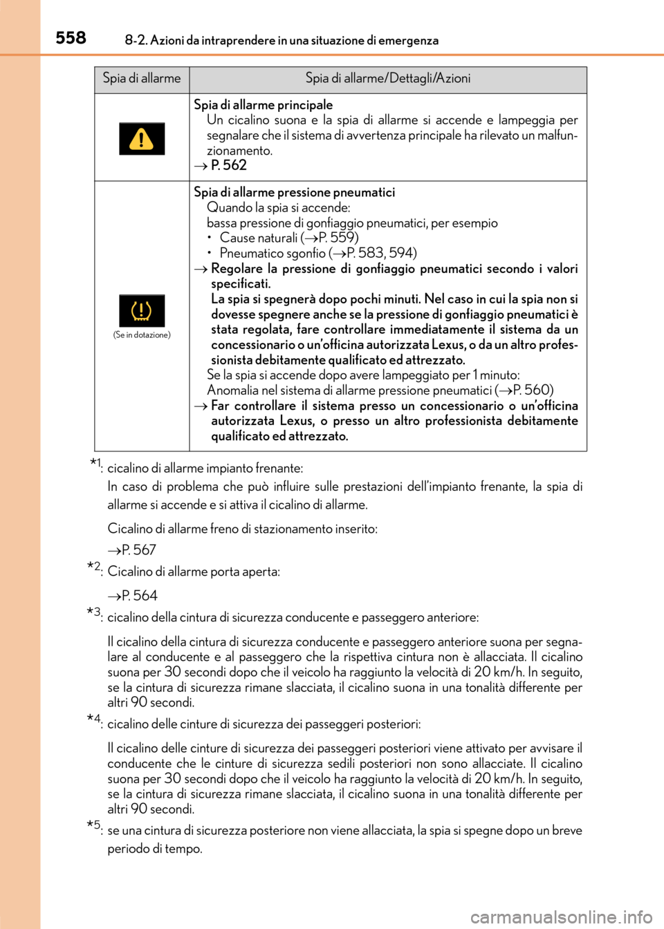 Lexus CT200h 2017 Manuale del proprietario (in Italian) 5588-2. Azioni da intraprendere in una situazione di emergenza
CT200h_OM_OM99N10L_(EL)
*1: cicalino di allarme impianto frenante:In caso di problema che può influire sulle pr estazioni dell’impiant Lexus CT200h 2017 Manuale del proprietario (in Italian) 5588-2. Azioni da intraprendere in una situazione di emergenza
CT200h_OM_OM99N10L_(EL)
*1: cicalino di allarme impianto frenante:In caso di problema che può influire sulle pr estazioni dell’impiant
