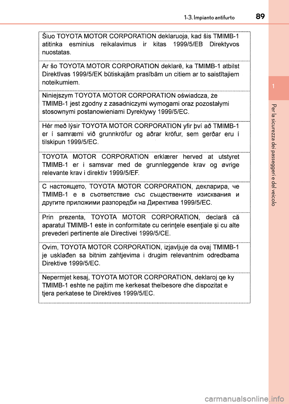 Lexus CT200h 2017  Manuale del proprietario (in Italian) 891-3. Impianto antifurto
1
CT200h_OM_OM99N10L_(EL)
Per la sicurezza dei passeggeri e del veicolo
CT200h_OM_OM99N10L_(EL).book  Page 89  Thursday, April 14, 2016  9:14 AM 