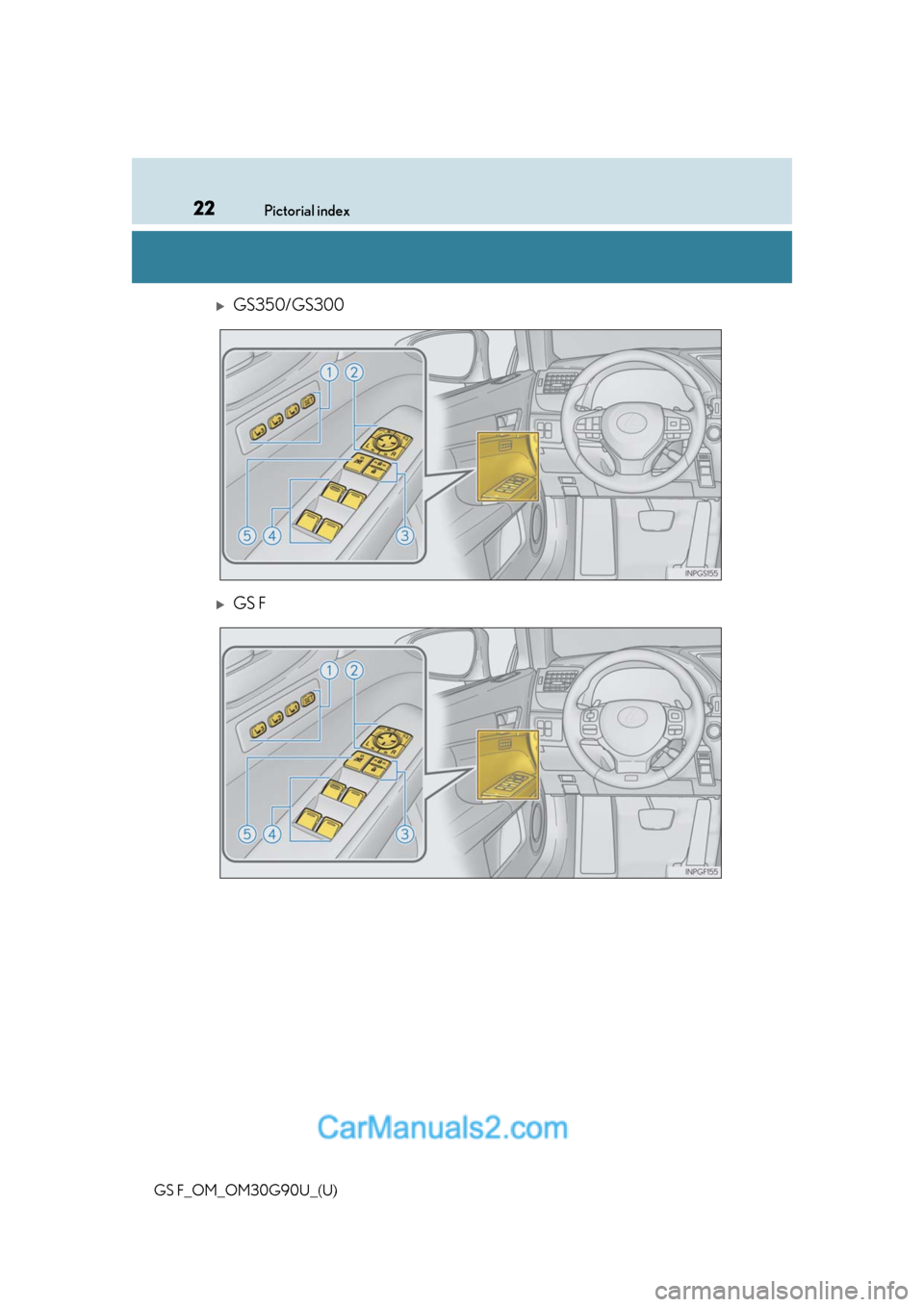 Lexus GS F 2019  Owners Manuals 22Pictorial index
GS F_OM_OM30G90U_(U)
GS350/GS300
GS F  