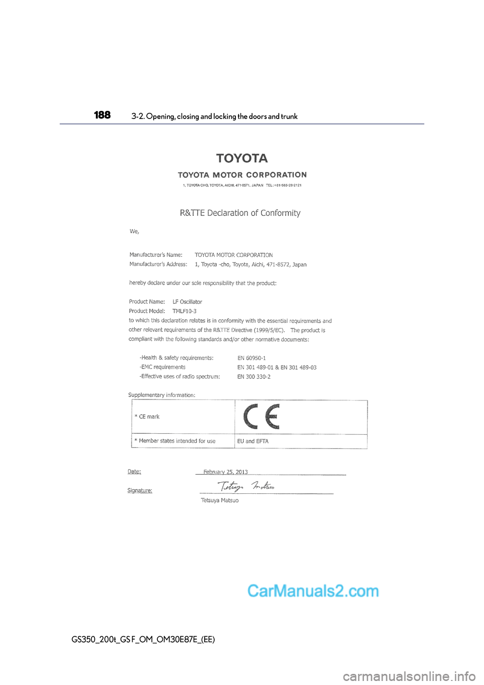 Lexus GS200t 2016  Owners Manuals 1883-2. Opening, closing and locking the doors and trunk
GS350_200t_GS F_OM_OM30E87E_(EE)  